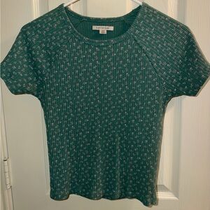 American Eagle Outfitters Teal Patterned Short Sleeve Top